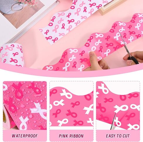 65Ft Breast Cancer Awareness Bulletin Board Borders Pink Ribbon Scalloped Bulletin Border Trim for Women Girls for Classroom Wall Office Window for Breast Cancer Month Decor in Saudi Arabia