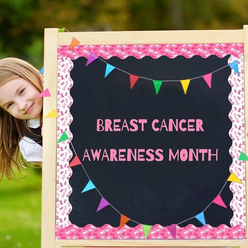 65Ft Breast Cancer Awareness Bulletin Board Borders Pink Ribbon Scalloped Bulletin Border Trim for Women Girls for Classroom Wall Office Window for Breast Cancer Month Decor in Saudi Arabia