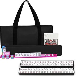 American Mahjong Game Set - 166 Premium White Tiles with 4 All-in-One Racks & Pushers, 3 Dices, 100 Chips, Wind Indicator & English Manual - Gift for Men Women, Classic Mah-Jong Set in Carrying Bag in Saudi Arabia