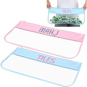 2 Pcs Empty Mahjong Tile Bag 20.9 x 9.45 Inch American PVC Clear Mahjong Case Size 166 Waterproof Zippered Storage Tile Holder Rack Bag for Game Lover Gift Travel, Case Only(Blue,Pink) in Saudi Arabia