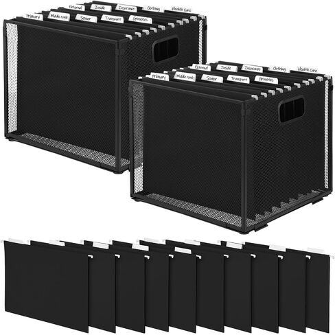 2 Pack Hanging File Holder, 10 Hanging Folders, Metal Mesh, Letter Size Folder Storage, Desktop Storage Cabinets, Office School Document(Black,Medium) in Saudi Arabia