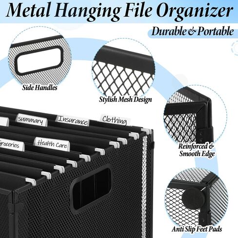 2 Pack Hanging File Holder, 10 Hanging Folders, Metal Mesh, Letter Size Folder Storage, Desktop Storage Cabinets, Office School Document(Black,Medium) in Saudi Arabia