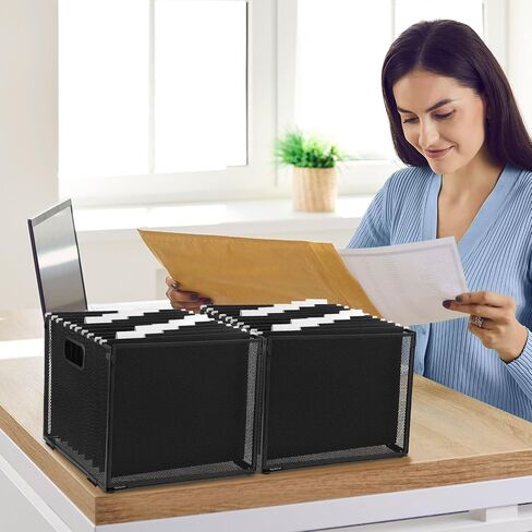 2 Pack Hanging File Holder, 10 Hanging Folders, Metal Mesh, Letter Size Folder Storage, Desktop Storage Cabinets, Office School Document(Black,Medium) in Saudi Arabia