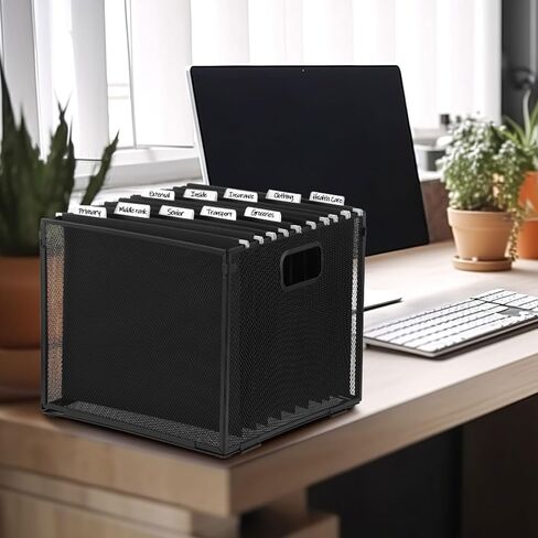2 Pack Hanging File Holder, 10 Hanging Folders, Metal Mesh, Letter Size Folder Storage, Desktop Storage Cabinets, Office School Document(Black,Medium) in Saudi Arabia