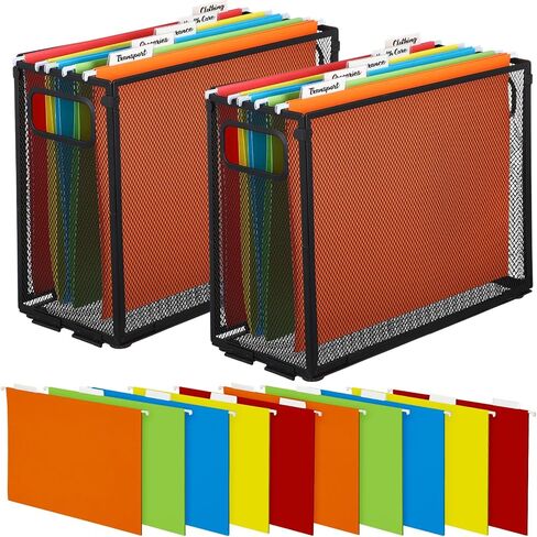 2 Pack Hanging File Holder, 10 Hanging Folders, Metal Mesh, Letter Size Folder Storage, Desktop Storage Cabinets, Office School Document(Black,Medium) in Saudi Arabia