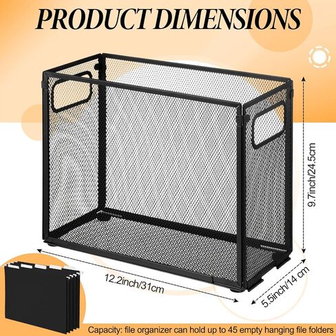 2 Pack Hanging File Holder, 10 Hanging Folders, Metal Mesh, Letter Size Folder Storage, Desktop Storage Cabinets, Office School Document(Black,Medium) in Saudi Arabia
