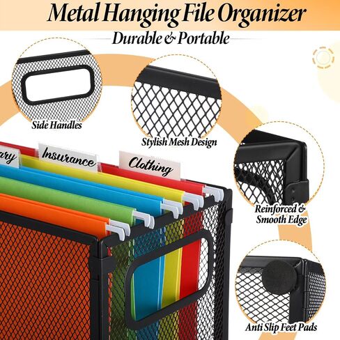 2 Pack Hanging File Holder, 10 Hanging Folders, Metal Mesh, Letter Size Folder Storage, Desktop Storage Cabinets, Office School Document(Black,Medium) in Saudi Arabia