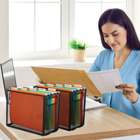 2 Pack Hanging File Holder, 10 Hanging Folders, Metal Mesh, Letter Size Folder Storage, Desktop Storage Cabinets, Office School Document(Black,Medium) in Saudi Arabia