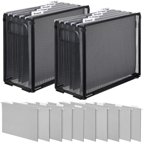 2 Pack Hanging File Holder, 10 Hanging Folders, Metal Mesh, Letter Size Folder Storage, Desktop Storage Cabinets, Office School Document(Black,Medium) in Saudi Arabia