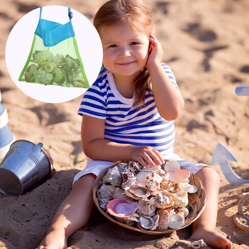 4Pcs Colorful Mesh Beach Bags Seashell Bag for Kids, Portable & Foldable Sea Shell Bag with Adjustable Carrying Straps, Shell Collecting Bags for Outdoor Beach Activities Adventures in Saudi Arabia