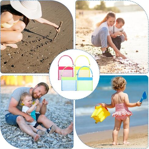 4Pcs Colorful Mesh Beach Bags Seashell Bag for Kids, Portable & Foldable Sea Shell Bag with Adjustable Carrying Straps, Shell Collecting Bags for Outdoor Beach Activities Adventures in Saudi Arabia