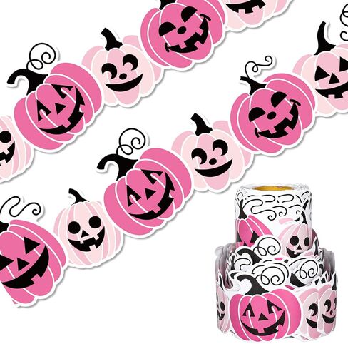65.6Ft Halloween Pumpkin Bulletin Board Borders Funny Pink Black Pumpkin Die Cut Trim Border Roll for School Classroom Office Party Decor in Saudi Arabia