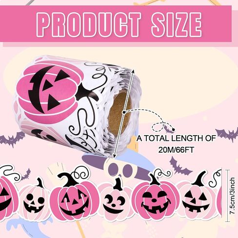 65.6Ft Halloween Pumpkin Bulletin Board Borders Funny Pink Black Pumpkin Die Cut Trim Border Roll for School Classroom Office Party Decor in Saudi Arabia