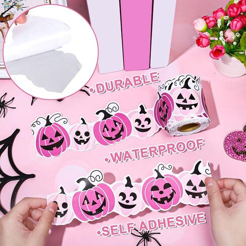 65.6Ft Halloween Pumpkin Bulletin Board Borders Funny Pink Black Pumpkin Die Cut Trim Border Roll for School Classroom Office Party Decor in Saudi Arabia