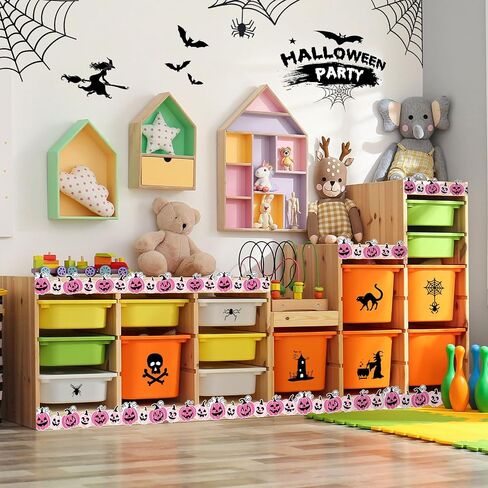 65.6Ft Halloween Pumpkin Bulletin Board Borders Funny Pink Black Pumpkin Die Cut Trim Border Roll for School Classroom Office Party Decor in Saudi Arabia