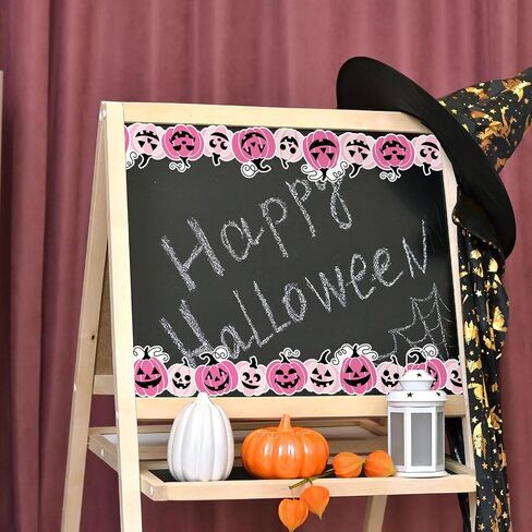 65.6Ft Halloween Pumpkin Bulletin Board Borders Funny Pink Black Pumpkin Die Cut Trim Border Roll for School Classroom Office Party Decor in Saudi Arabia