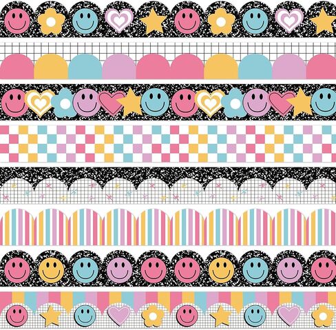 82 قدم مشرق Boho Bulletin Border Complosity Smile Face Star Heart Plaid Stripe Lofer in Saudi Arabia