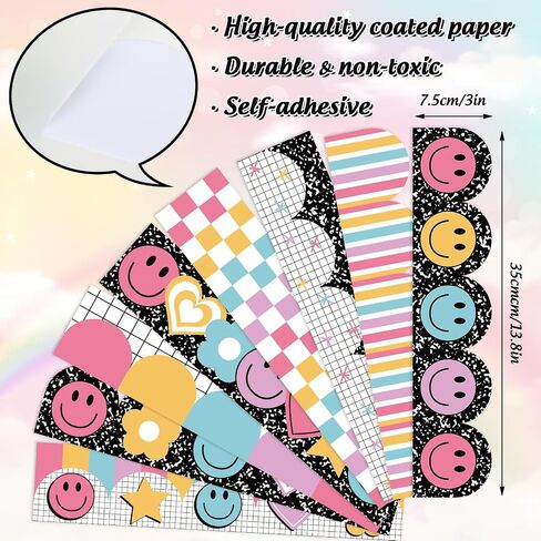 82 قدم مشرق Boho Bulletin Border Complosity Smile Face Star Heart Plaid Stripe Lofer in Saudi Arabia
