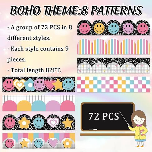 82 قدم مشرق Boho Bulletin Border Complosity Smile Face Star Heart Plaid Stripe Lofer in Saudi Arabia