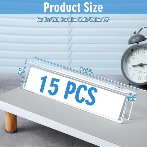Kathfly 15 Pack Clear Acrylic Cubicle Name Plate Holders for Office, 8.5" Wide x 2" High x 1/2" Deep, Glass Wall Name Plate Holder Plastic Sign Tag Display Stand for Office Table Business Conference in Saudi Arabia