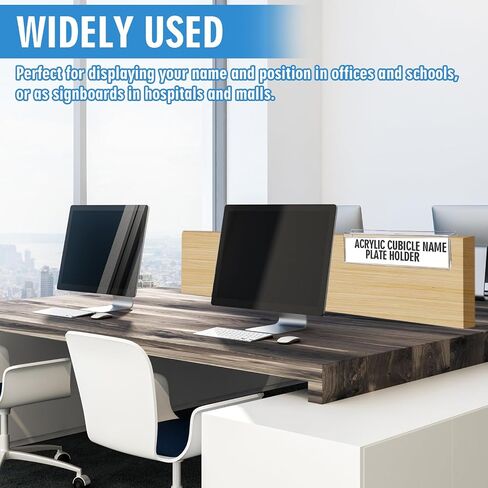 Kathfly 15 Pack Clear Acrylic Cubicle Name Plate Holders for Office, 8.5" Wide x 2" High x 1/2" Deep, Glass Wall Name Plate Holder Plastic Sign Tag Display Stand for Office Table Business Conference in Saudi Arabia