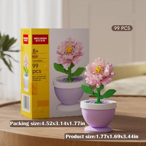 Carnations Mini Flower Bonsai DIY Potted Plant Building Blocks Flower Seasons Rhythm for Kids and Adults, Botanical Collection Decor Toy in Kuwait