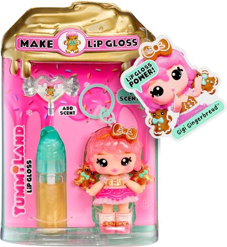 Yummiland x Holiday Lip Gloss Doll - Gigi Gingerbread Includes DIY Lip Gloss + Keychain, Cosmetic Play, Seasonal Holiday Collectible, Gift, Ages 4+ in Saudi Arabia