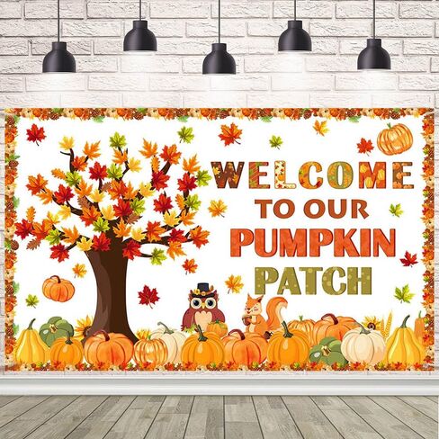 Welcome to Our Pumpkin Patch Banner Decorations Autumn Maple Leaves Pumpkin Fall Theme Classroom Decorations for Thanksgiving School Home Wall Decor Supplies 70.8x43.3 inch in Saudi Arabia