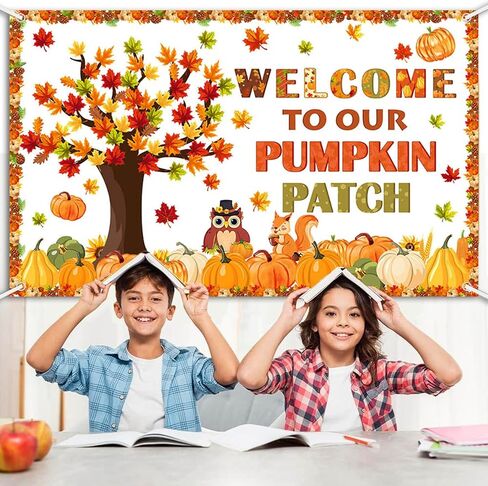 Welcome to Our Pumpkin Patch Banner Decorations Autumn Maple Leaves Pumpkin Fall Theme Classroom Decorations for Thanksgiving School Home Wall Decor Supplies 70.8x43.3 inch in Saudi Arabia