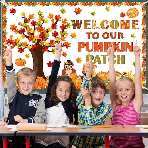 Welcome to Our Pumpkin Patch Banner Decorations Autumn Maple Leaves Pumpkin Fall Theme Classroom Decorations for Thanksgiving School Home Wall Decor Supplies 70.8x43.3 inch in Saudi Arabia