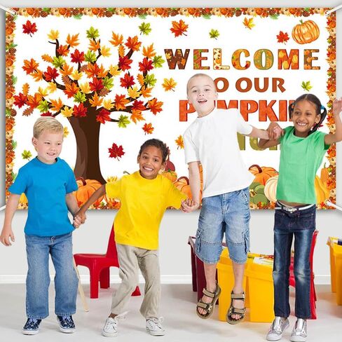 Welcome to Our Pumpkin Patch Banner Decorations Autumn Maple Leaves Pumpkin Fall Theme Classroom Decorations for Thanksgiving School Home Wall Decor Supplies 70.8x43.3 inch in Saudi Arabia
