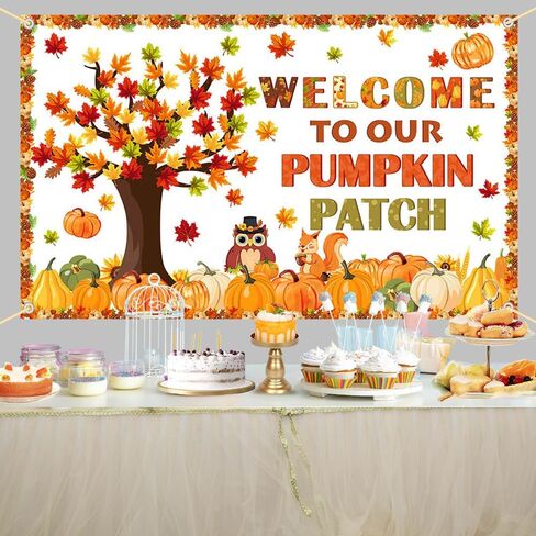 Welcome to Our Pumpkin Patch Banner Decorations Autumn Maple Leaves Pumpkin Fall Theme Classroom Decorations for Thanksgiving School Home Wall Decor Supplies 70.8x43.3 inch in Saudi Arabia