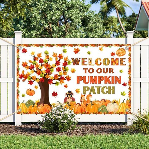 Welcome to Our Pumpkin Patch Banner Decorations Autumn Maple Leaves Pumpkin Fall Theme Classroom Decorations for Thanksgiving School Home Wall Decor Supplies 70.8x43.3 inch in Saudi Arabia