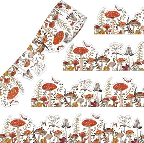65Ft Fall Bulletin Board Border Woodland Mushroom Die Cut Trim Border Roll for Autumn Harvest Thanksgiving Classroom Office Party Chalkboard Wall Decoration in Saudi Arabia