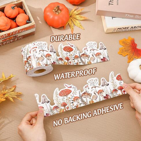 65Ft Fall Bulletin Board Border Woodland Mushroom Die Cut Trim Border Roll for Autumn Harvest Thanksgiving Classroom Office Party Chalkboard Wall Decoration in Saudi Arabia