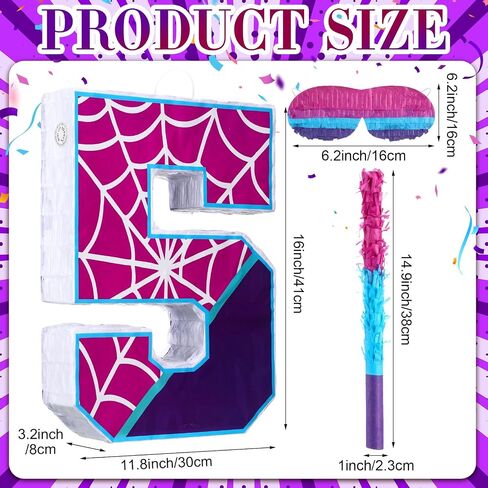 16 بوصة رقم 4 العنكبوت بيناتا لزخارف حفلة عيد الميلاد الرابعة Purple Pink Spider Party Favors ، Spider Pinata مع عصا عصا العصا لمستلزمات حفلات عيد الميلاد الرابعة ، العيد ، الذكرى السنوية in Kuwait