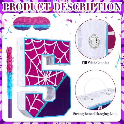 16 بوصة رقم 4 العنكبوت بيناتا لزخارف حفلة عيد الميلاد الرابعة Purple Pink Spider Party Favors ، Spider Pinata مع عصا عصا العصا لمستلزمات حفلات عيد الميلاد الرابعة ، العيد ، الذكرى السنوية in Kuwait