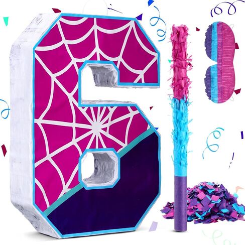 16 بوصة رقم 4 العنكبوت بيناتا لزخارف حفلة عيد الميلاد الرابعة Purple Pink Spider Party Favors ، Spider Pinata مع عصا عصا العصا لمستلزمات حفلات عيد الميلاد الرابعة ، العيد ، الذكرى السنوية in Kuwait