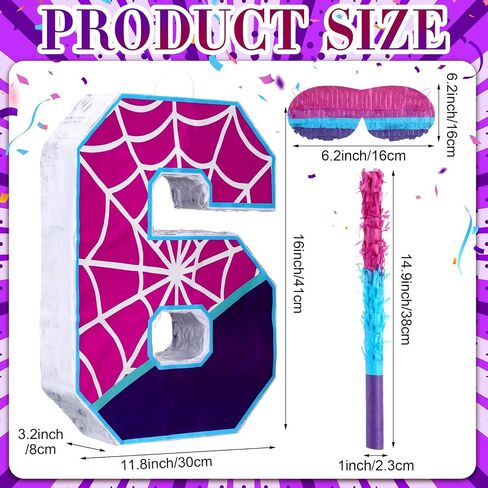 16 بوصة رقم 4 العنكبوت بيناتا لزخارف حفلة عيد الميلاد الرابعة Purple Pink Spider Party Favors ، Spider Pinata مع عصا عصا العصا لمستلزمات حفلات عيد الميلاد الرابعة ، العيد ، الذكرى السنوية in Kuwait