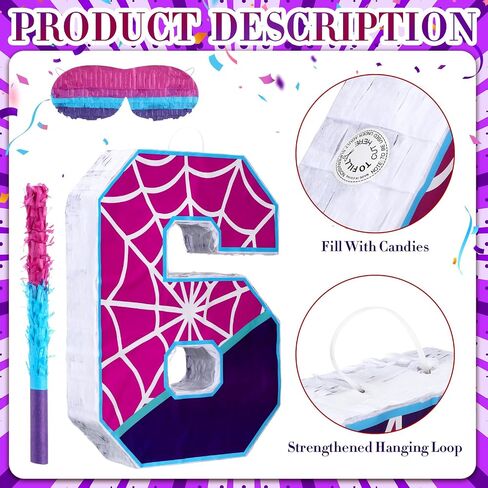16 بوصة رقم 4 العنكبوت بيناتا لزخارف حفلة عيد الميلاد الرابعة Purple Pink Spider Party Favors ، Spider Pinata مع عصا عصا العصا لمستلزمات حفلات عيد الميلاد الرابعة ، العيد ، الذكرى السنوية in Kuwait