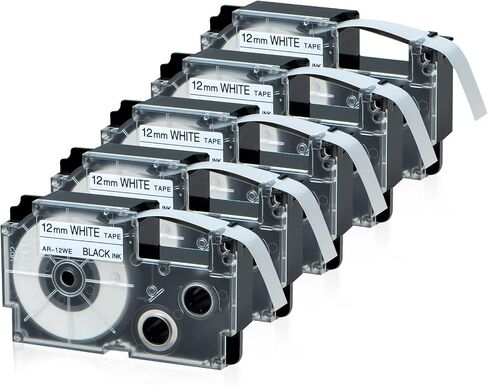 5 Pack Compatible for XR-12WE XR-12WE2S Black on White 12mm Label IT Tape Cartridge for KL-G2 KL-60 KL-100 KL-120 KL-750 KL-780 KL-7000 EZ Label Printer in Saudi Arabia