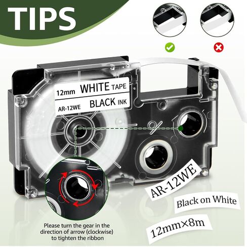 5 Pack Compatible for XR-12WE XR-12WE2S Black on White 12mm Label IT Tape Cartridge for KL-G2 KL-60 KL-100 KL-120 KL-750 KL-780 KL-7000 EZ Label Printer in Saudi Arabia