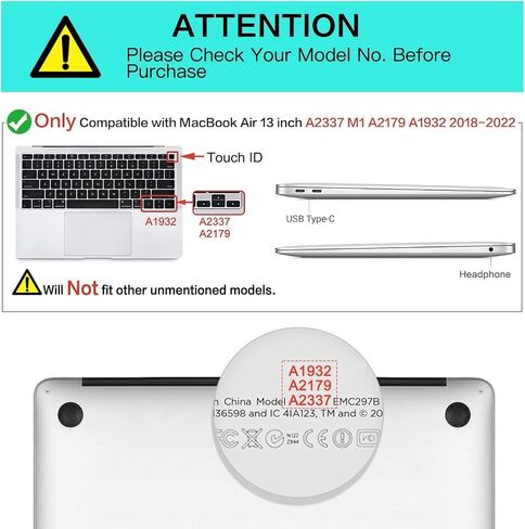 Mosiso متوافق مع Macbook Air 13 Inch Case 2018-2020 الإصدار A2337 M1 A2179 A1932 ، حقيبة بلاستيكية صلبة وحقيبة نيوبرين مع علبة صغيرة ، أزرق مترجّي in Saudi Arabia
