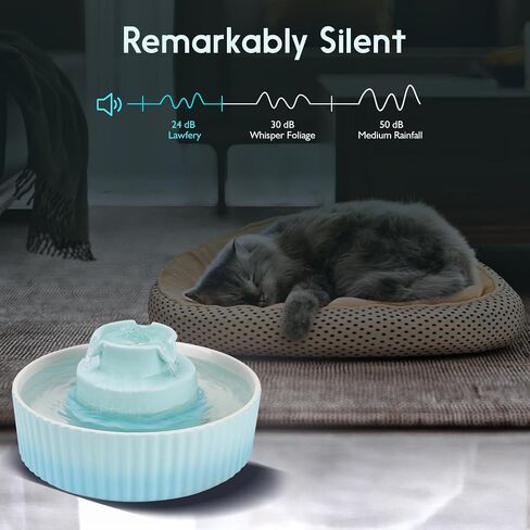 Ceramic Cat Water Fountain, 2.1L/71oz Cat Fountain with 3 Carbon Filters and 2 Quiet Pumps, Cupcake Pet Water Dispenser for Cats and Dogs (Light Blue) in Kuwait
