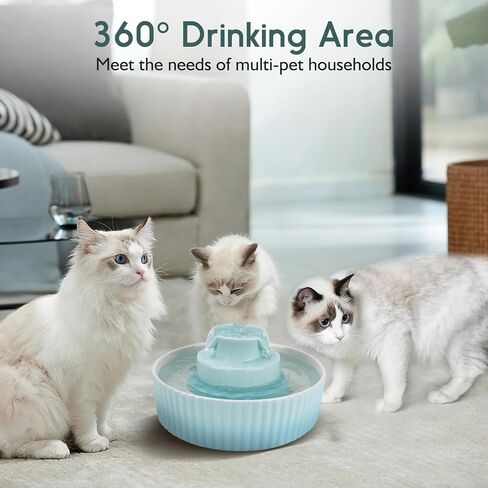 Ceramic Cat Water Fountain, 2.1L/71oz Cat Fountain with 3 Carbon Filters and 2 Quiet Pumps, Cupcake Pet Water Dispenser for Cats and Dogs (Light Blue) in Kuwait