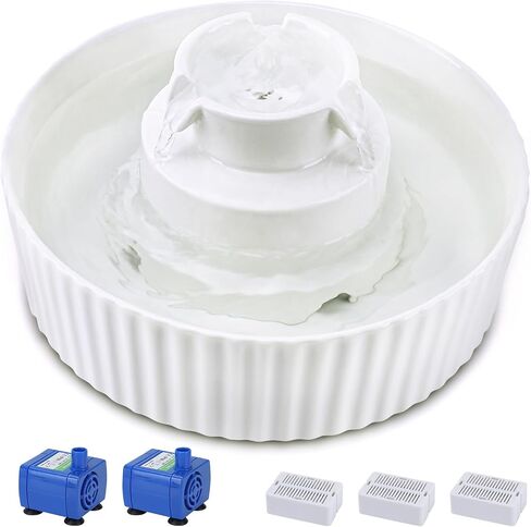 Ceramic Cat Water Fountain, 2.1L/71oz Cat Fountain with 3 Carbon Filters and 2 Quiet Pumps, Cupcake Pet Water Dispenser for Cats and Dogs (Light Blue) in Kuwait