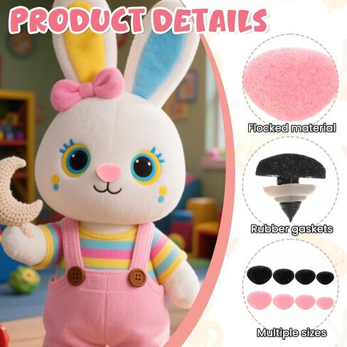 120pcs أنوف أنوف وردية أسود بلوش أنوف سلامة الكروشيه أنف 4 حجم محشو بالحيوانات التي تتدفق مع الغسالات ، وأفخم دمية لوازم 11/14/16/18 ملم in Saudi Arabia