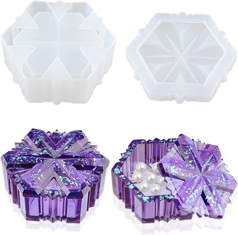 Snowflake Box Resin Mold, Jars Silicone Molds with Lid for Epoxy Resin Casting for DIY Jewelry Storage Box, Candy Container, Candle Vessel, Christmas Decoration in Saudi Arabia