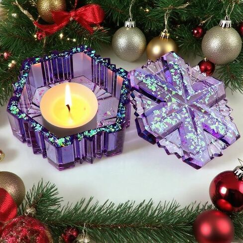 Snowflake Box Resin Mold, Jars Silicone Molds with Lid for Epoxy Resin Casting for DIY Jewelry Storage Box, Candy Container, Candle Vessel, Christmas Decoration in Saudi Arabia