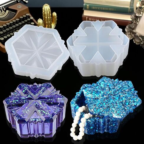 Snowflake Box Resin Mold, Jars Silicone Molds with Lid for Epoxy Resin Casting for DIY Jewelry Storage Box, Candy Container, Candle Vessel, Christmas Decoration in Saudi Arabia